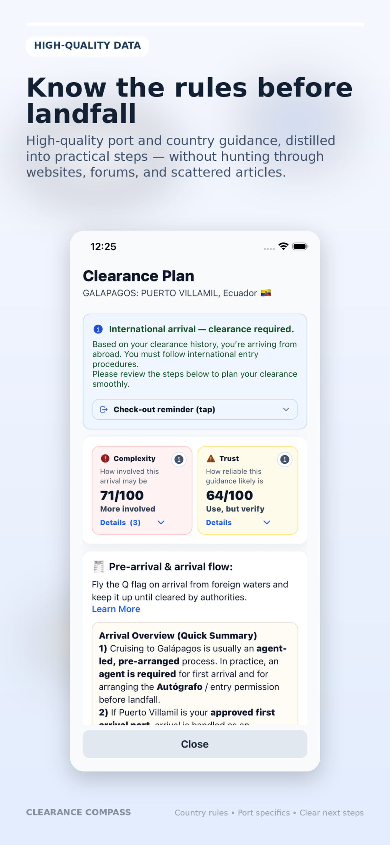 Clearance Compass clearance plan and rules screen