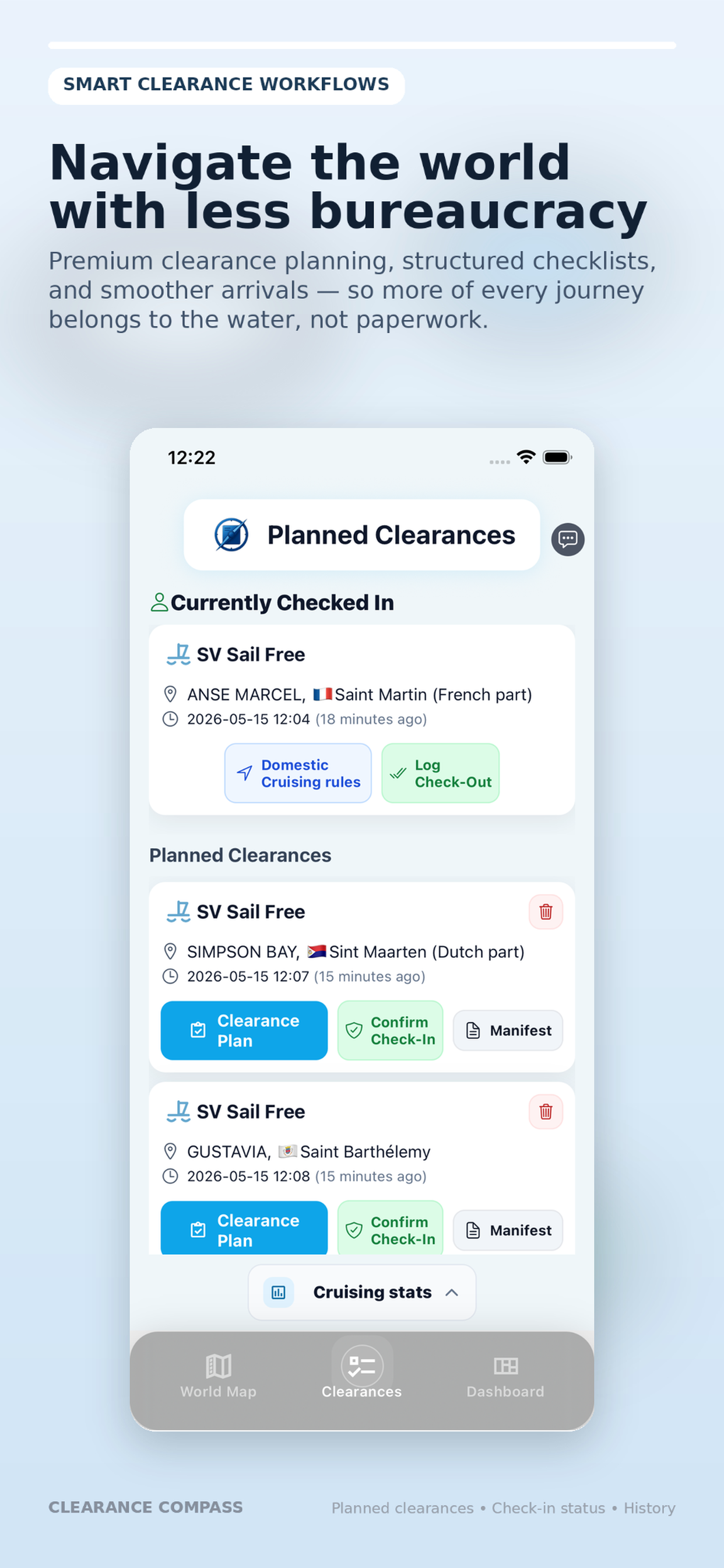 Clearance Compass planned clearances screen